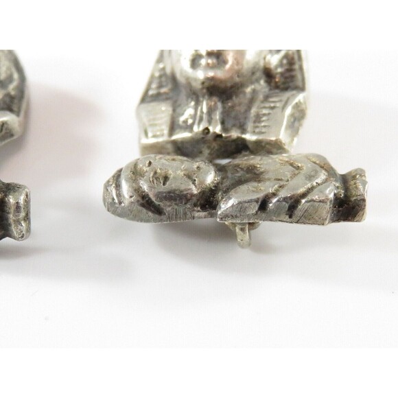 Art Deco King Tut Egyptian Revival 900 Silver Cufflink Set with Chain Linked Mum - Picture 3 of 8